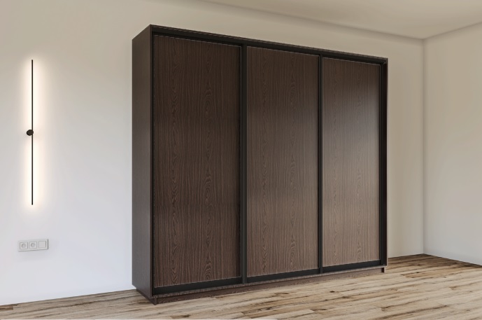 venge+black mat Skapis ar 3 bīdāmām durvīm 250/240/60 cm,"venge+black matte"+2 atvilktnes - Image 1