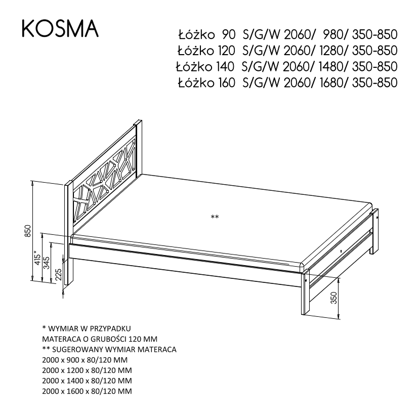 251925_lozko-kosma-kolor-korpusu-sosna-na-biel Gulta “KOSMA” 90 – krāsa: balta - Image 1