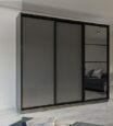 Skapis ar 3 bīdāmām durvīm un spoguli 250/240/60 cm, "grafīts+melns mat."+2 atvilktnes