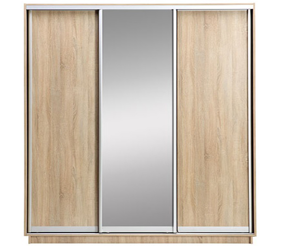Skapis ar 3 bīdāmām durvīm un spoguli 220/250/60 cm "sonoma"+2 atv.