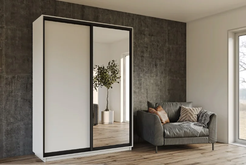 Skapis ar 2 bīdāmām durvīm un spoguli 160/240/60 cm "kašmirs+modena"+2 atvilktnes - Image 1