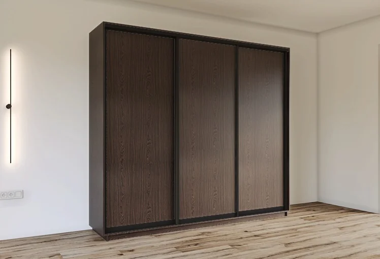 venge black 3 dvDSP Skapis ar 3 bīdāmām durvīm 250/240/60 cm,"venge+melns mat."+2 atvilktnes - Image 1