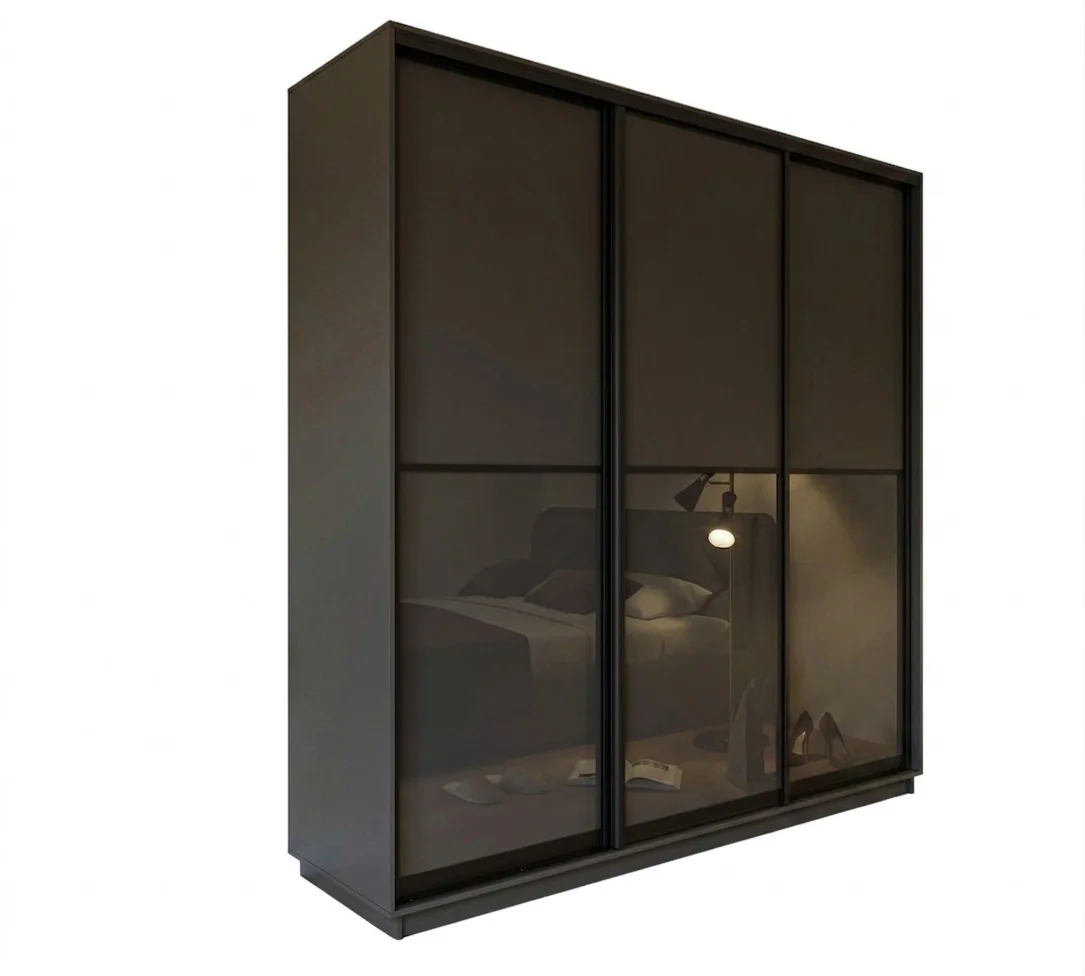 Skapis ar 3 bīdāmām durvīm un spoguli 210/240/60 cm, "graphite grey+melns mat." ar atvilktnēm - Image 1