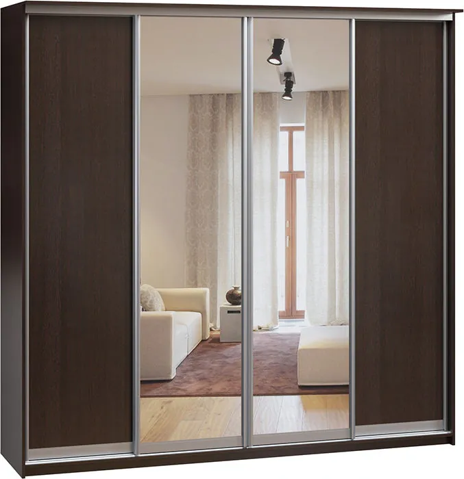 Skapis ar 4 bīdāmām durvīm un spoguli 280/240/60 cm, "venge"